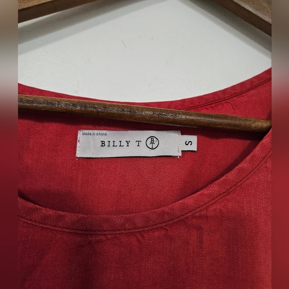 Billy T Red Embroidered Cold Shoulder Top - Picture 2 of 7